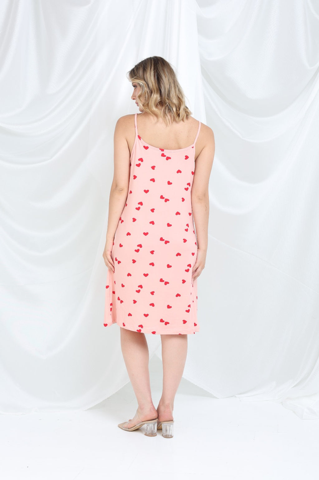 Kalp Desenli İp Askılı Elbise Pijama - PE51