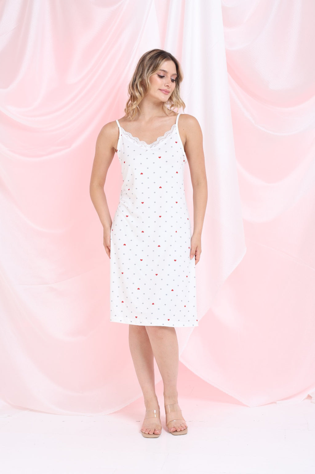 Desenli İp Askılı Elbise Pijama - PE18