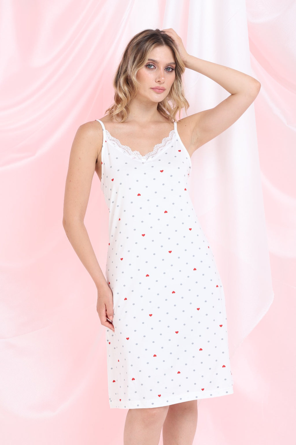 Desenli İp Askılı Elbise Pijama - PE18