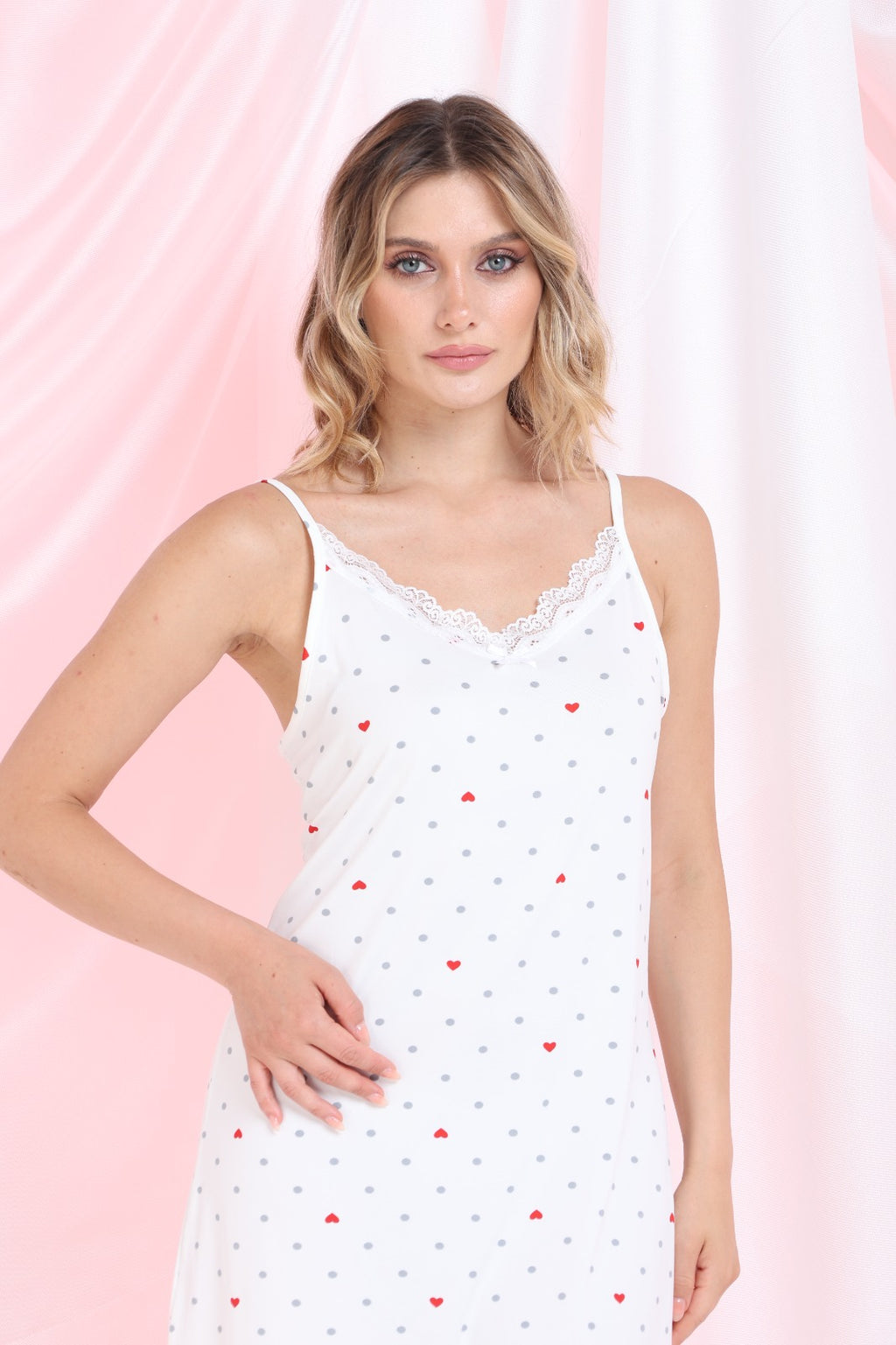 Desenli İp Askılı Elbise Pijama - PE18