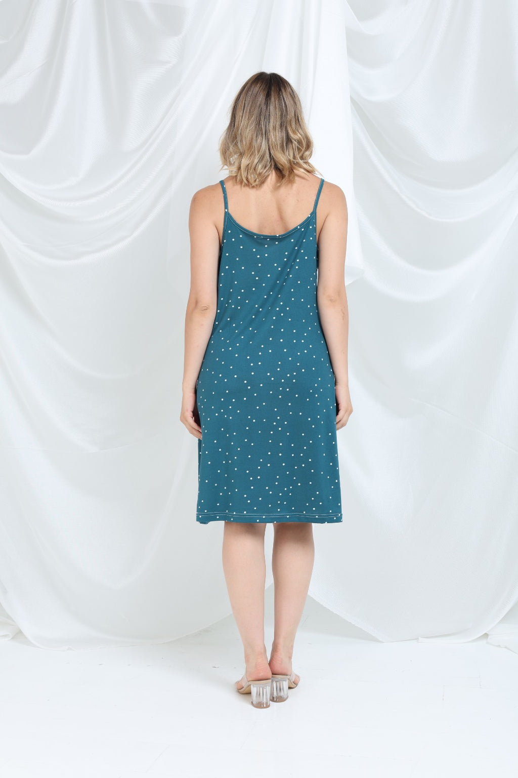 Nokta Desenli İp Askılı Elbise Pijama - PE42