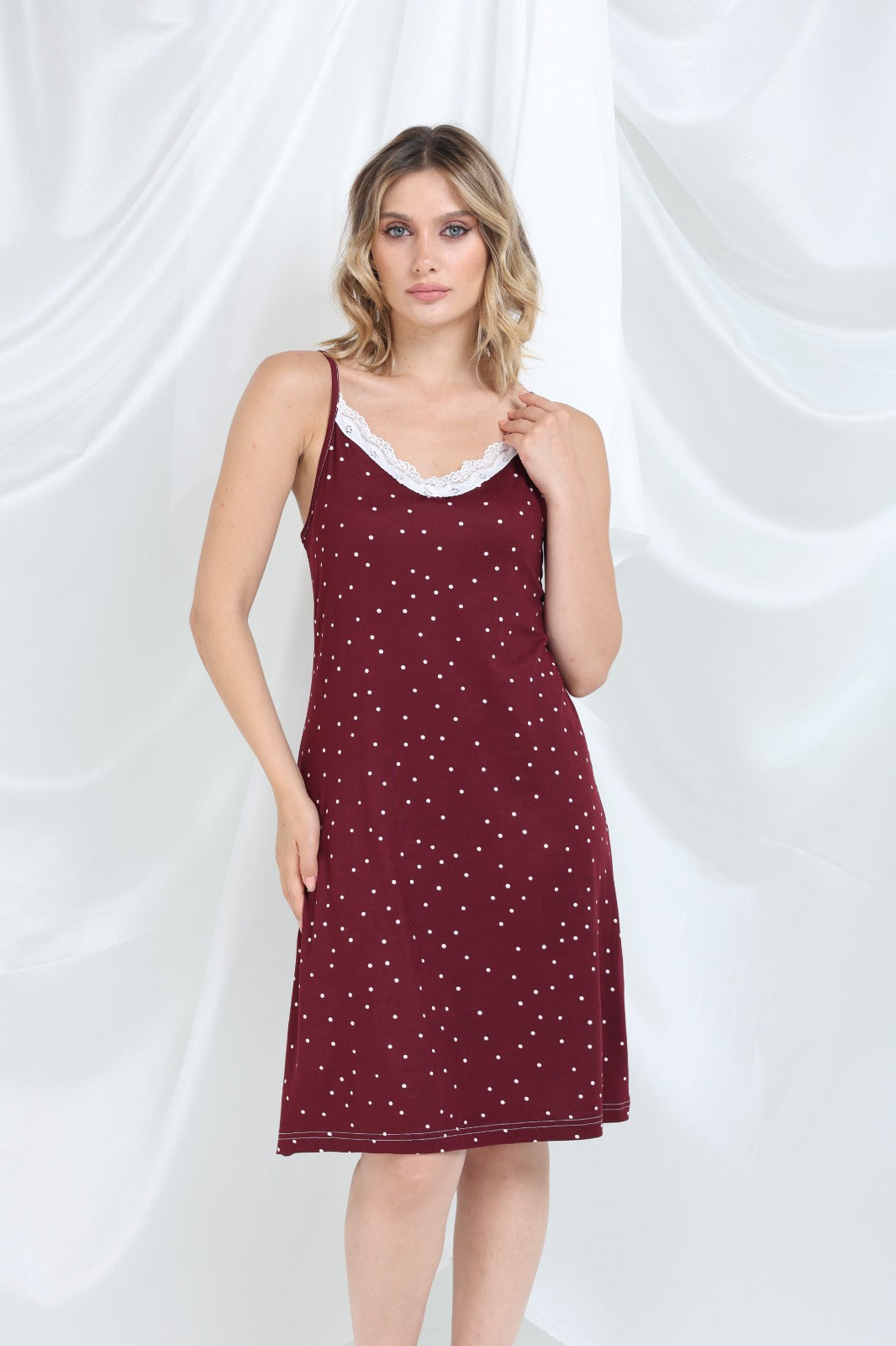 Nokta Desenli İp Askılı Elbise Pijama - PE43