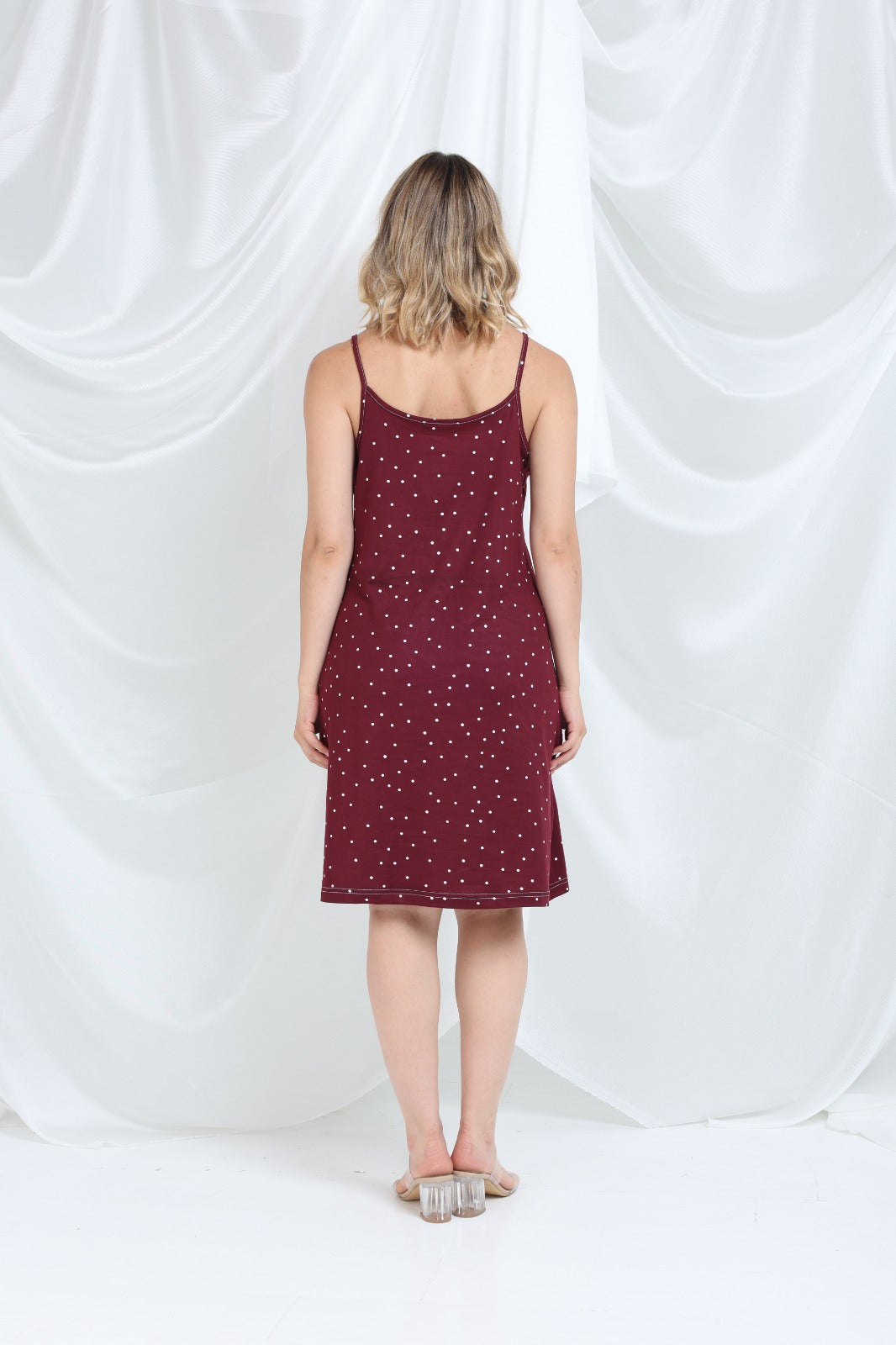 Nokta Desenli İp Askılı Elbise Pijama - PE43