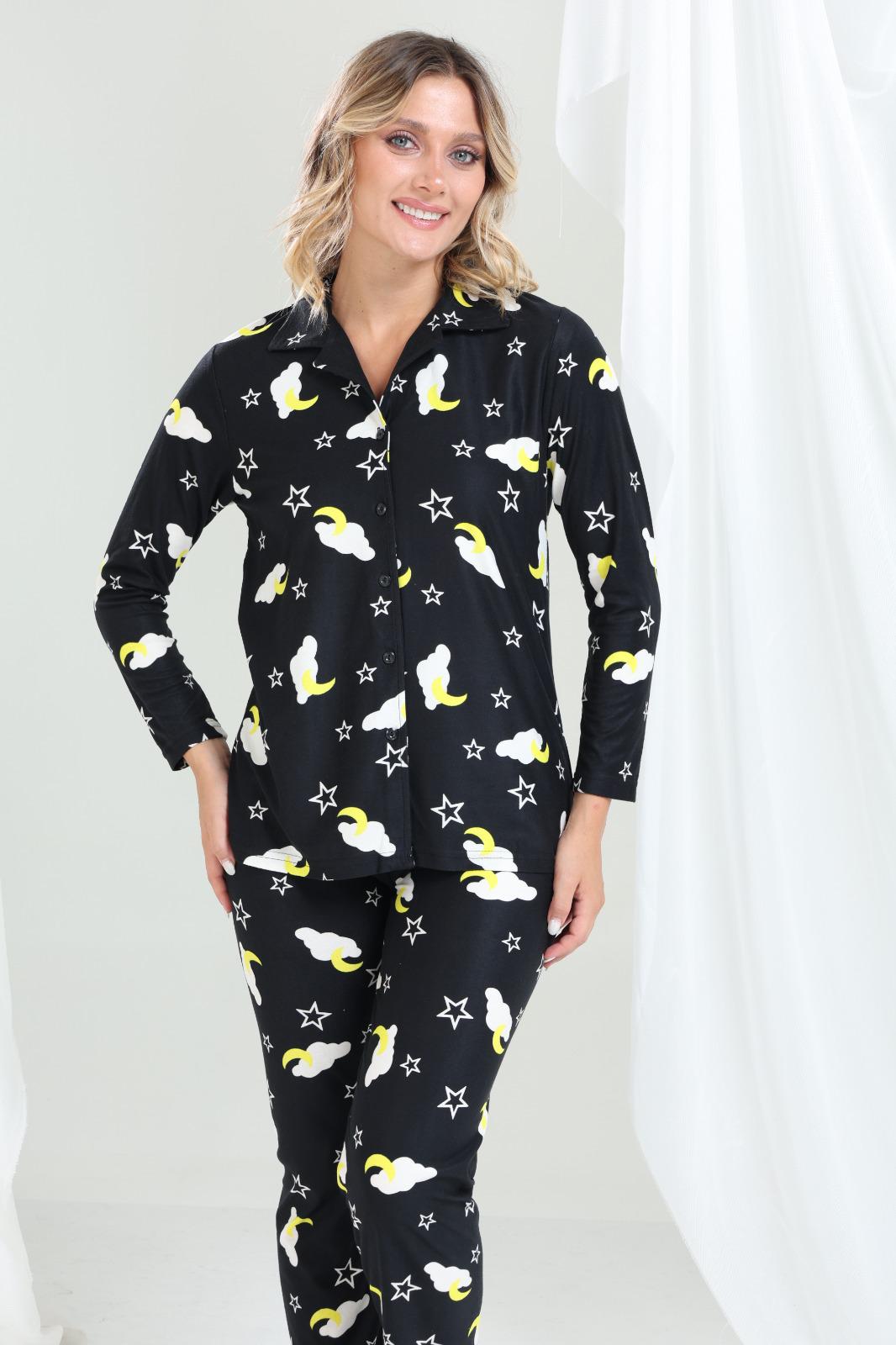 Yıldız ve Bulut Desenli Düğmeli Pijama Takımı - PP08