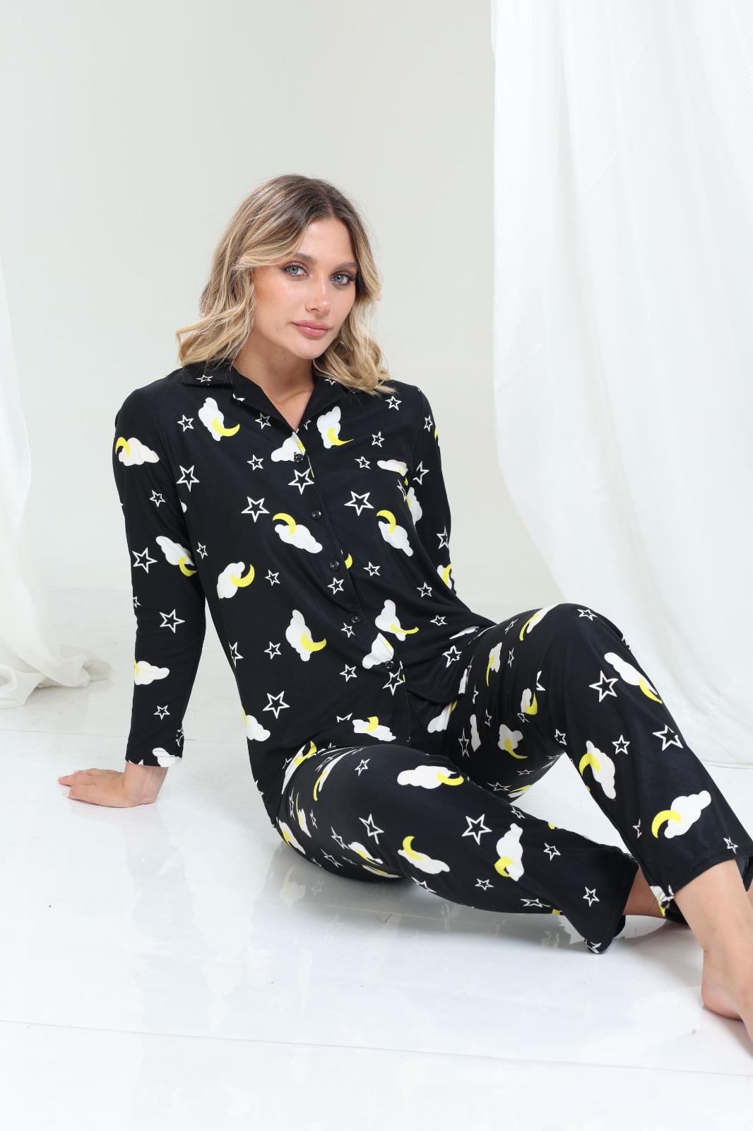 Yıldız ve Bulut Desenli Düğmeli Pijama Takımı - PP08