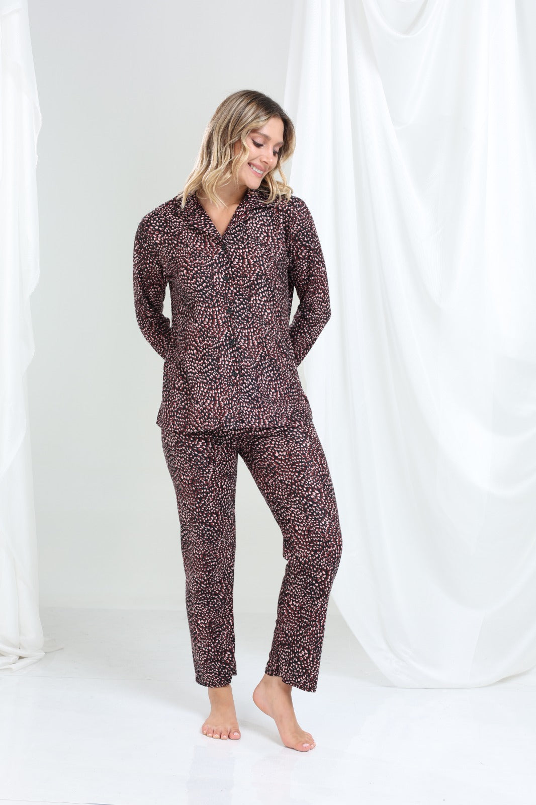 Desenli Düğme Pijama Takımı - PP11