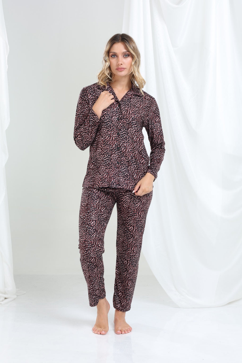 Desenli Düğme Pijama Takımı - PP11