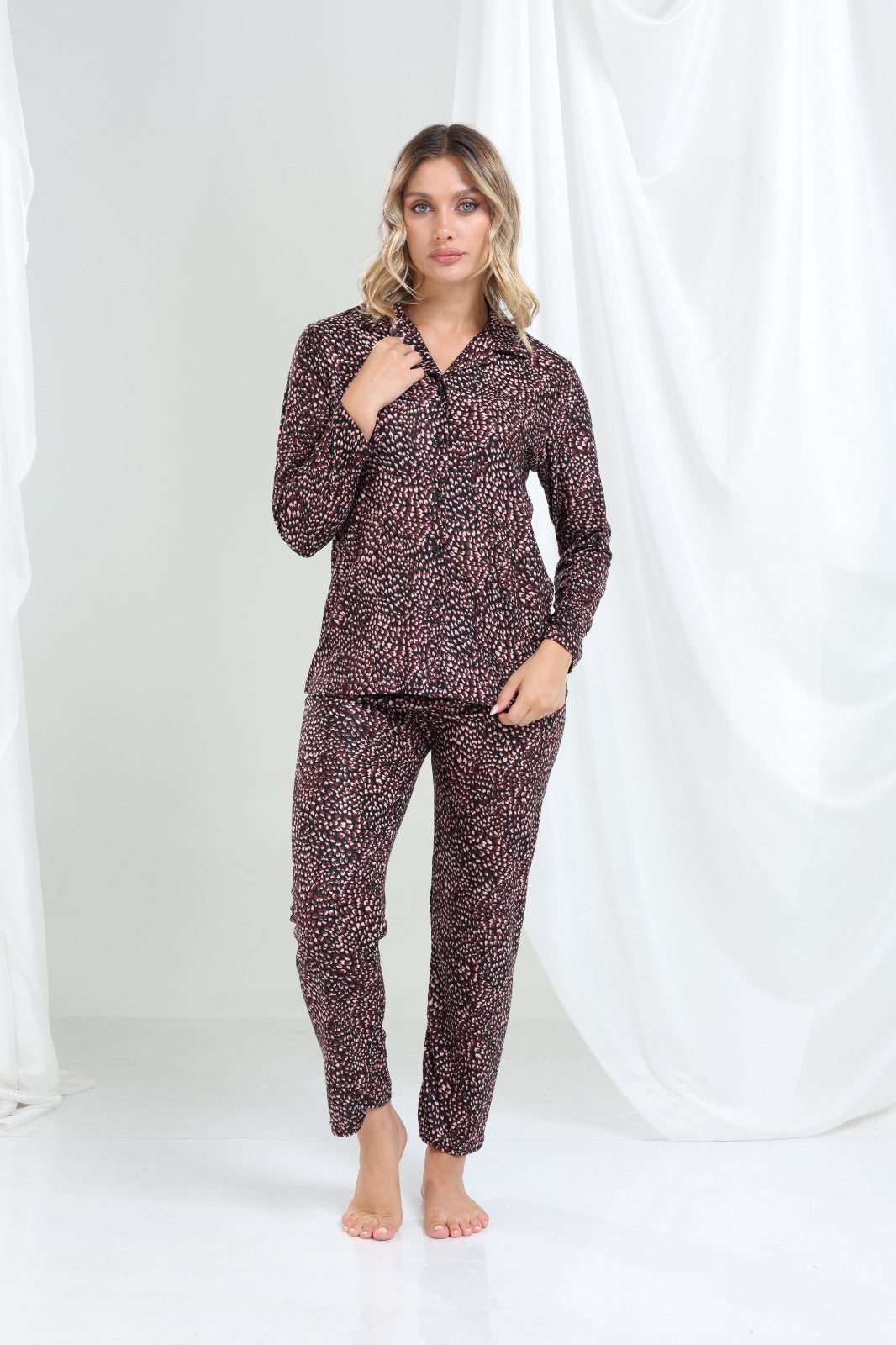 Desenli Düğme Pijama Takımı - PP11