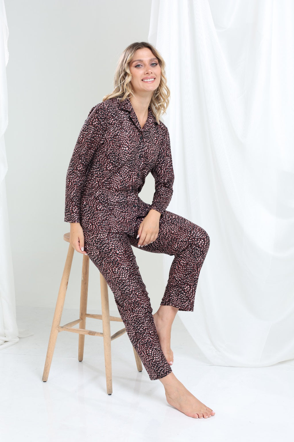 Desenli Düğme Pijama Takımı - PP11