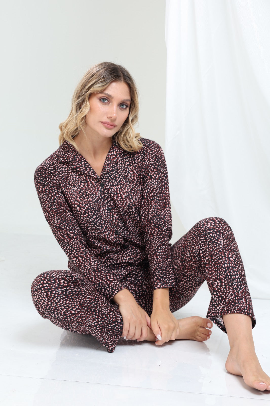 Desenli Düğme Pijama Takımı - PP11